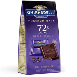 Premium Dark 72% Cacao Dark Chocolate SQUARES 4.1 oz Bag (Case of 6) 3 Premium Dark 72% Cacao Dark Chocolate SQUARES 4.1 oz Bag (Case of 6)